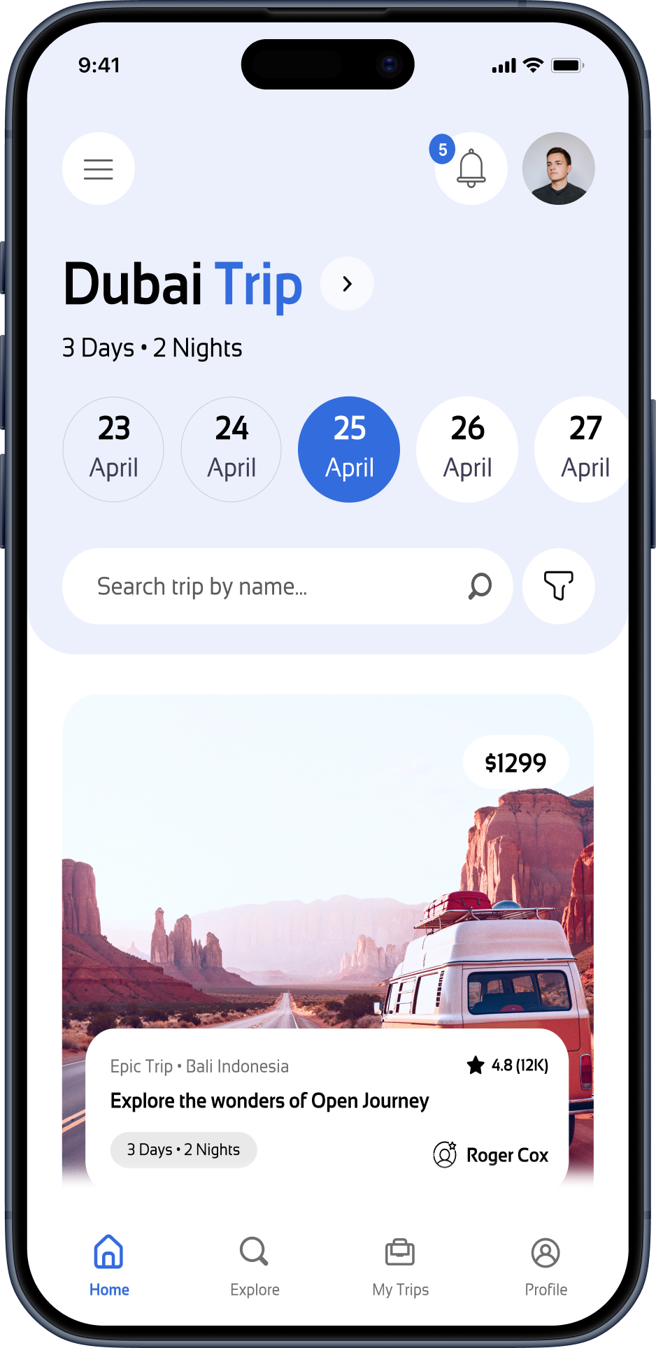 Home Screen - Browse and discover trip listings